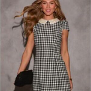 Vici Black & White Gingham Mini Dress with Cream Peter Pan Collar NWOT